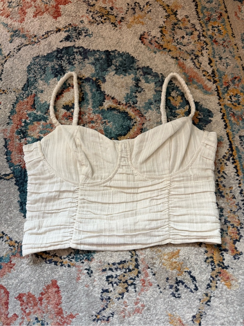 Stradivarius Cream Ruched Bustier Crop Top